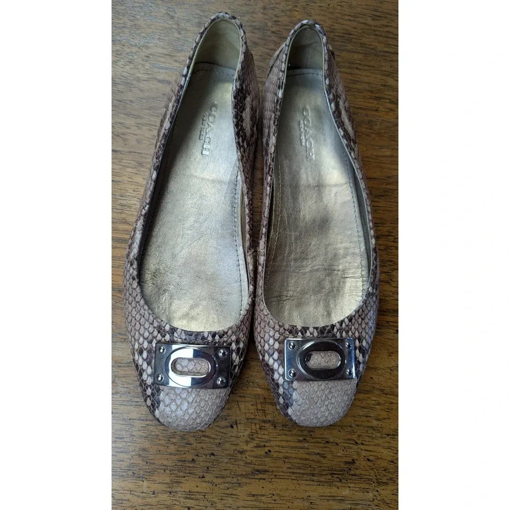 Coach Snake Print‎ Leather Vernon Ballet Flats Women's Size 5B Multicolor